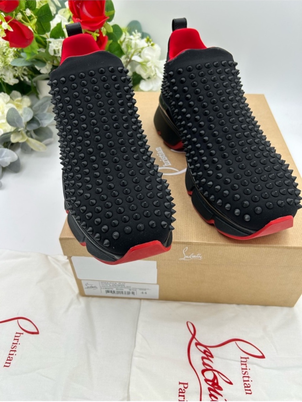 Men’s Christian Louboutin, black spike sock sneaker size 44 made in Italy - Picture 3 of 10